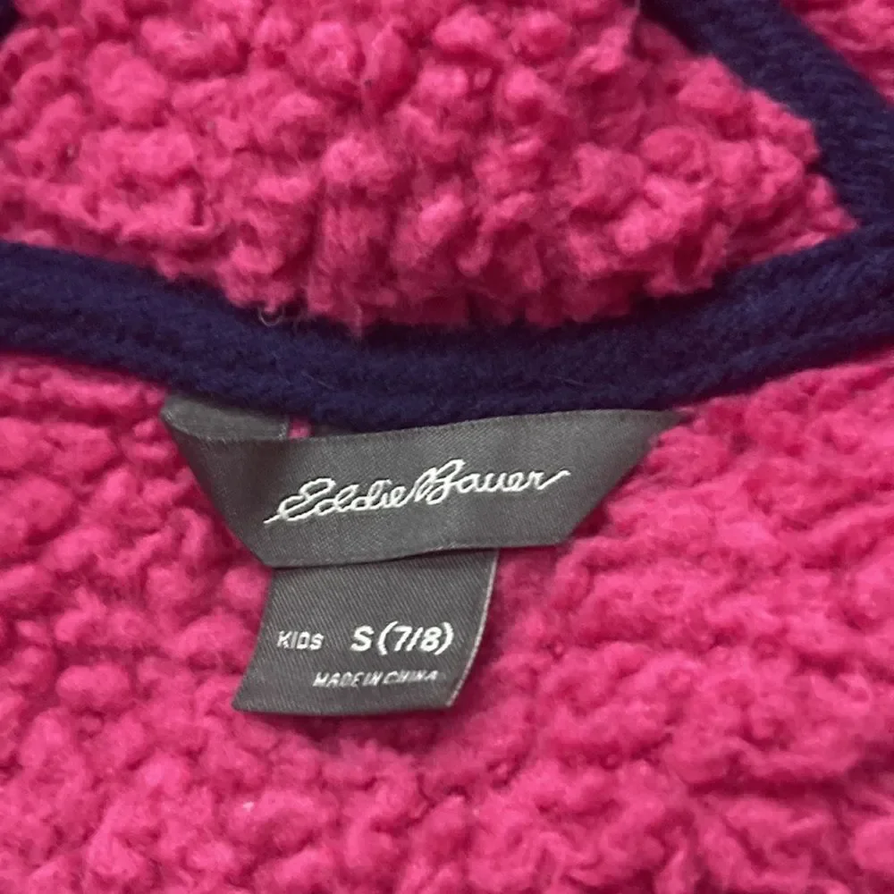 Eddie Bauer Girl’s Pink Blue Nylon Full Zip Sherpa Fleece Jacket Coat